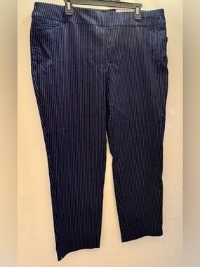 NWT Chicos So Slimming Navy Blue White Stripe Straight Leg Pants 3.5 18
